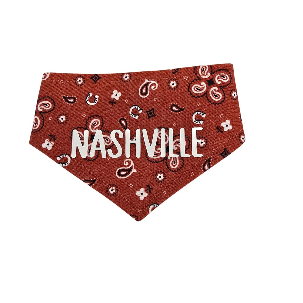 Nashville Dog Bandana Rust Paisley Western Horseshoe Snap Closure Pet Accessory